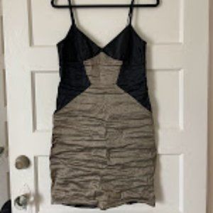 BCBG Max Azria  Crinkled Slip Dress - Black And Metallic Gold